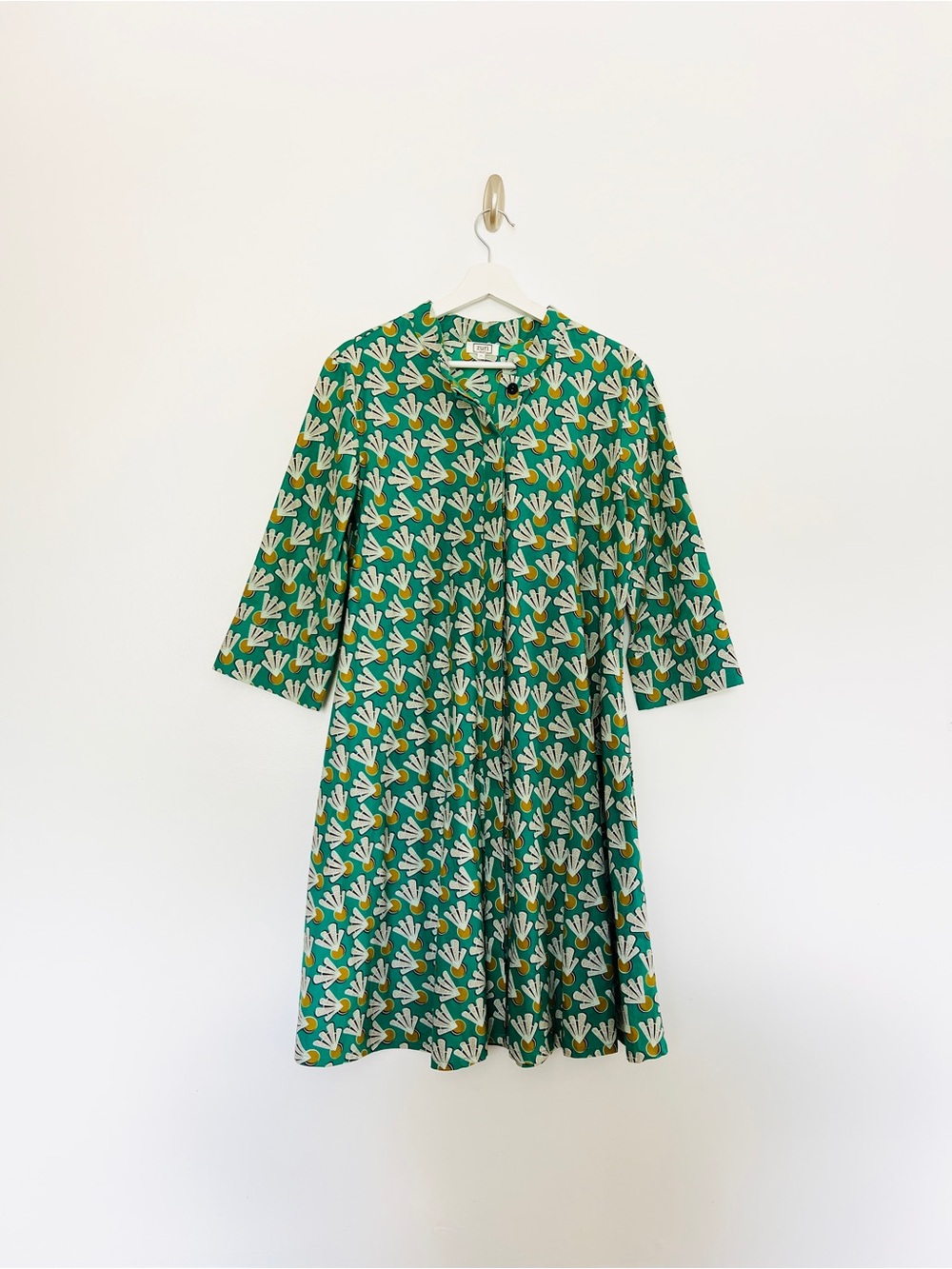 Zuri Kenya Green Abstract Print Cotton Shirt Dress Size M Made in Kenya